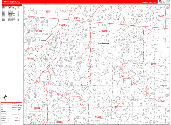 Citrus Heights Zip Code Wall Map